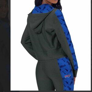 Buffalo Bills Cropped Full Zip Hoodie Hooded Jacket Sz Medium Black Blue Mafia